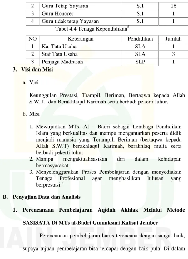 Tabel 4.4 Tenaga Kependidikan 5