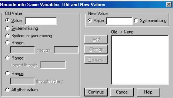 Gambar 2.5. Kotak Dialog Recode Into Sam e Variables: Old and New  Values  