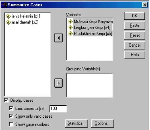 Gambar 3.1. Kotak Dialog Sum m arize Cases 
