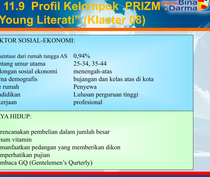Tabel 11.9  Profil Kelompok  PRIZM :  