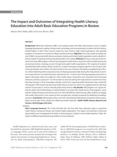 The Impact and Outcomes of Integrating Health Literacy Education Into ...