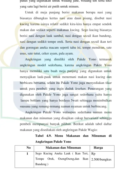Tabel 4.9. Menu Makanan dan Minuman di 
