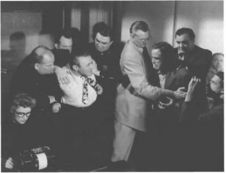 Figure 6.1 Johnny Friendly (Lee J. Cobb) and Terry Malloy (Marlon Brando)  nearly come to blows in the courtroom in On the Waterfront Courtesy Kobal