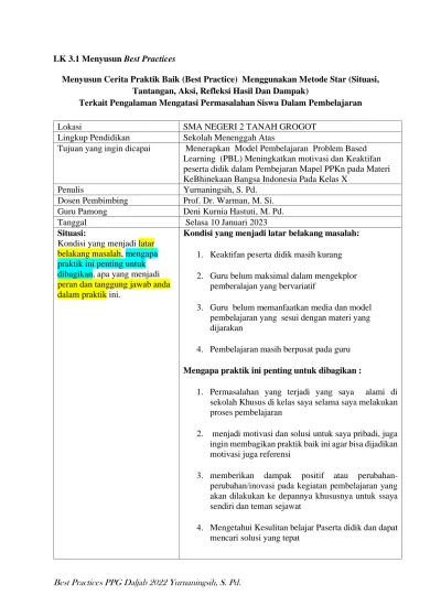 Menerapkan Model Pembelajaran Problem Based Learning (PBL ...