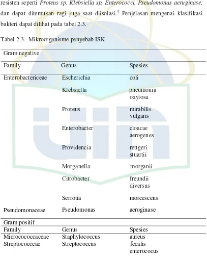 Tabel 2.3.  Mikroorganisme penyebab ISK 