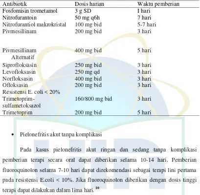 Tabel 2.8. Penggunaan antibiotik pada ISK10