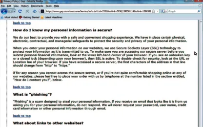FIGURE 1Security statement on Gap.com e-commerce site (color ﬁgure available online).