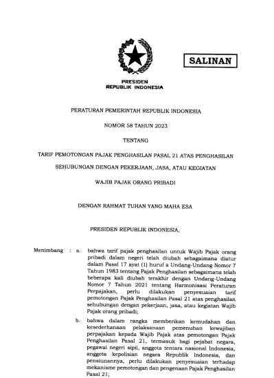 Salinan PP Nomor 58 Tahun 2023