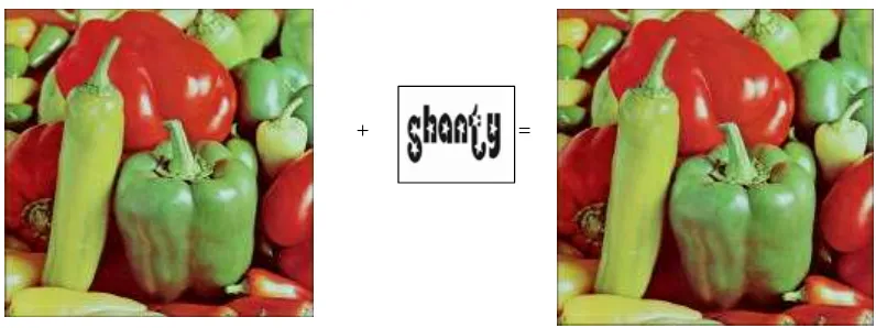 Gambar 7.4.  Memberi outputwatermark pada citra peppers  program Tugas Akhir Shanty Meliani H., 13599059, Robust and Non Blind Watermarking pada Citra Dijital dengan Teknik Spread Spectrum) 