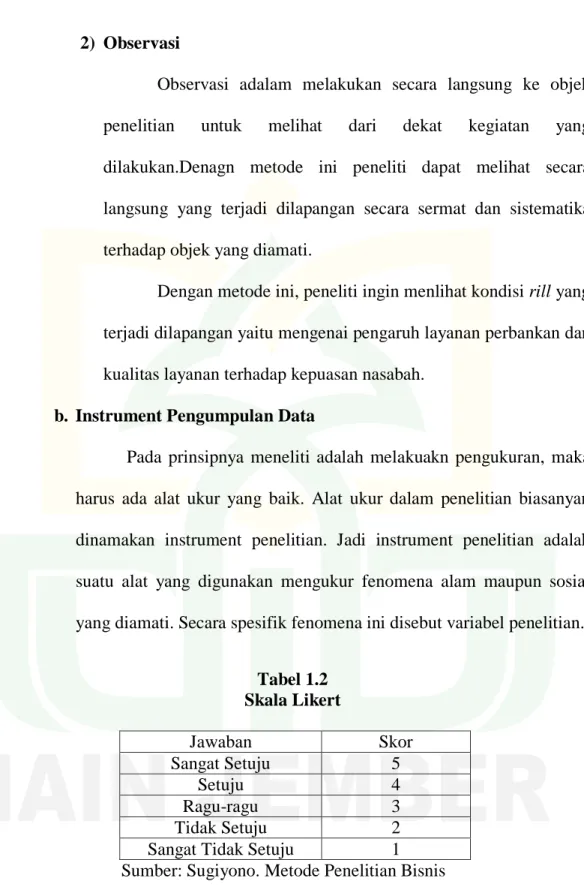 Tabel 1.2  Skala Likert 