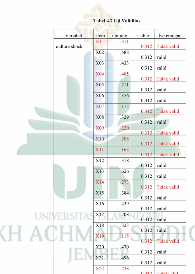 Tabel 4.7 Uji Validitas 