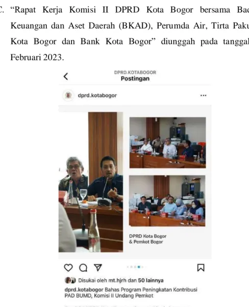 Gambar 4.8 Rapat Kerja Komisi II DPRD Kota Bogor bersama  Badan Keuangan dan Aset Daerah (BKAD), Perumda Air Tirta 
