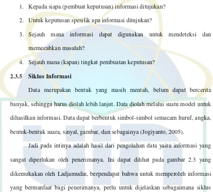 Gambar 2.3 Siklus Informasi (Ladjamudin, 2005) 