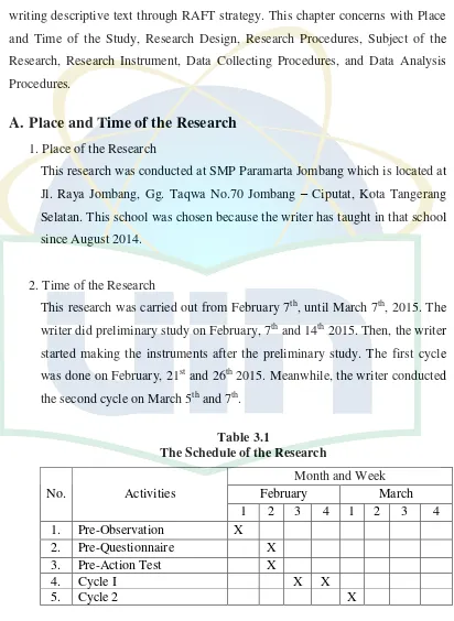 Table 3.1 The Schedule of the Research 