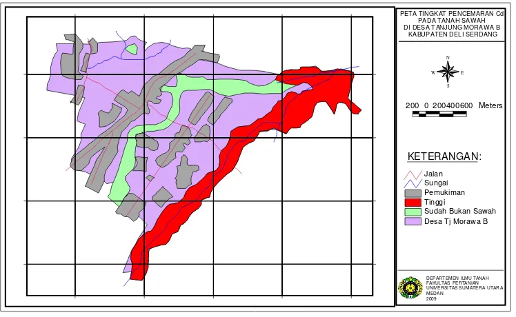 Figure 2. Map of Contamination Rate of  Cd in Rice Paddy Soil in Tanjung Morawa B Village Tanjung Morawa Subdistric, District of Deli Serdang 