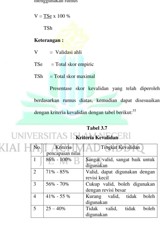 Tabel 3.7  Kriteria Kevalidan  No.  Kriteria 
