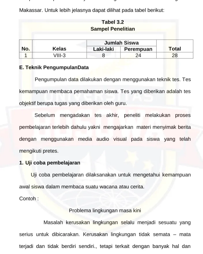 Tabel 3.2  Sampel Penelitian 