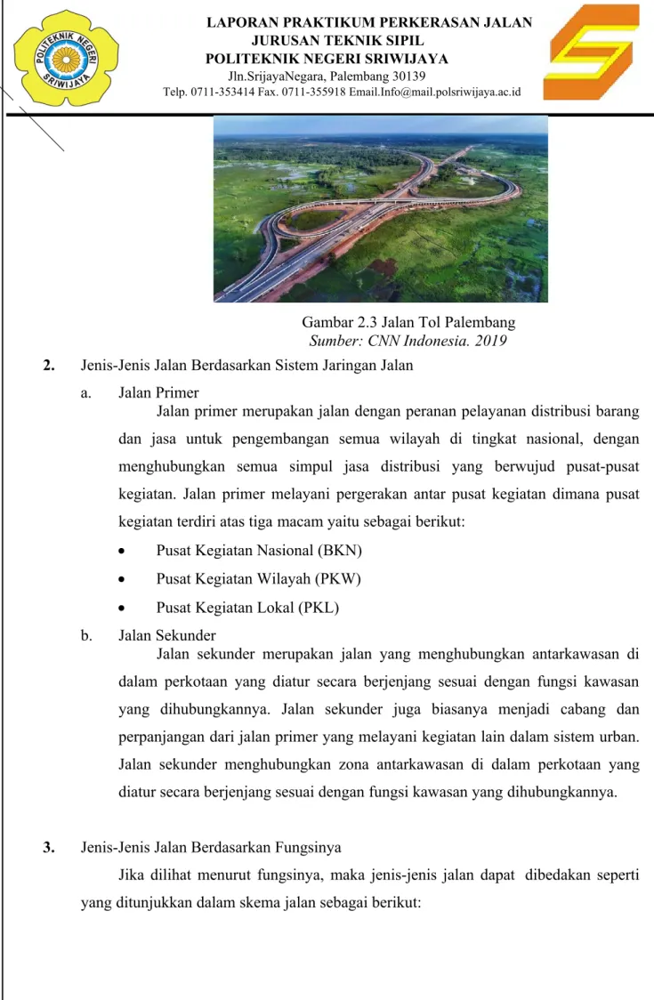 Gambar 2.3 Jalan Tol Palembang Sumber: CNN Indonesia. 2019 2. Jenis-Jenis Jalan Berdasarkan Sistem Jaringan Jalan