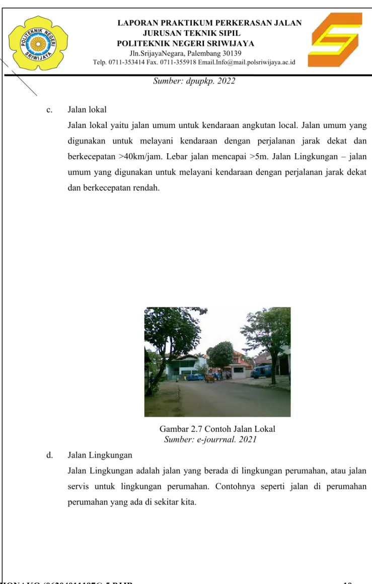 Gambar 2.7 Contoh Jalan Lokal Sumber: e-jourrnal. 2021 d. Jalan Lingkungan