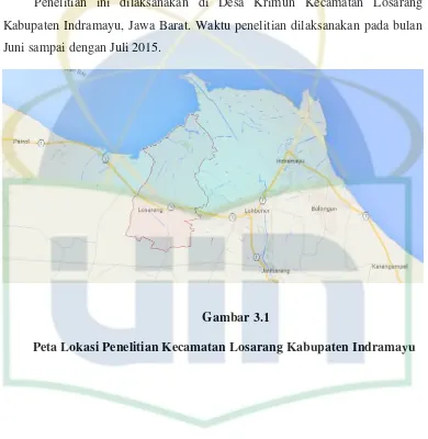 Gambar 3.1 Peta Lokasi Penelitian Kecamatan Losarang Kabupaten Indramayu 