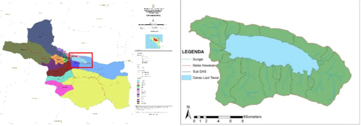 Gambar I 1 Peta Administrasi Kab. Aceh Tengah dan Peta Kawasan Danau Lut Tawar