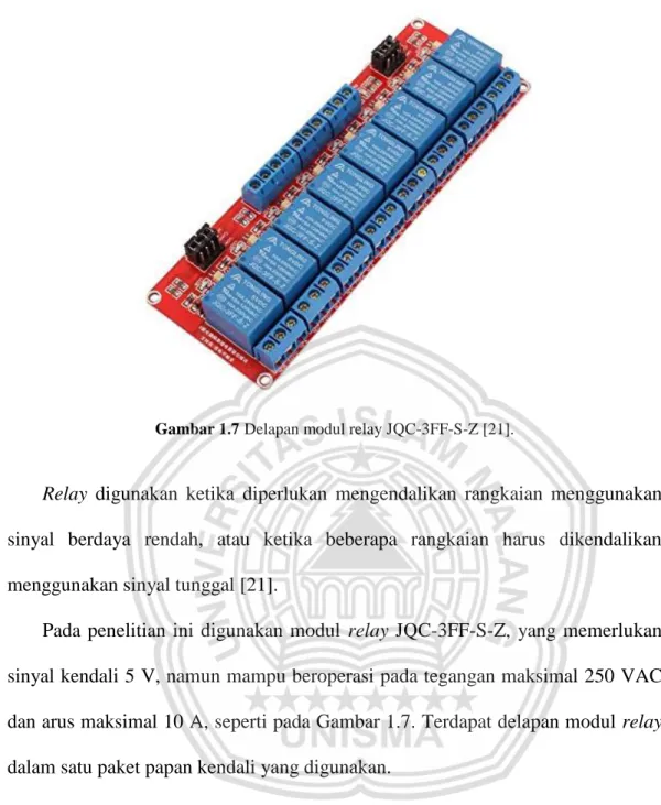 Gambar 1.7 Delapan modul relay JQC-3FF-S-Z [21]. 