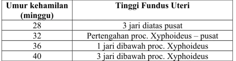 Tabel 2.1 Tinggi Fundus Uteri