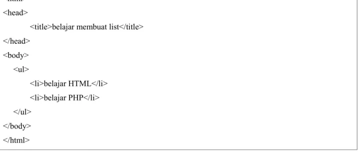 Gambar 14 Membuat List Pada HTML