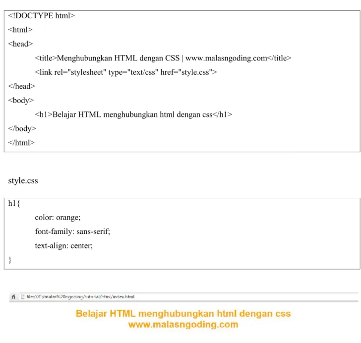 Gambar 19 belajar html menghubungkan html dengan css