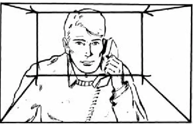 Figure 3.4: The drawing on the left uses a frame within a frame to indicate a zoom or dolly move