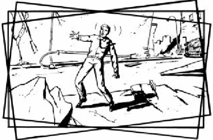 Figure 3.6: Camera movement used to simulate the movement of the ground, the pitching deck of a ship or any other movement of subject or space can be shown using a frame within a frame.