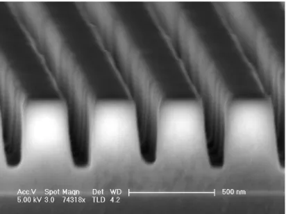 Figure 3.7: The SEM image of the cross section of an etched SiO 2  grating. 