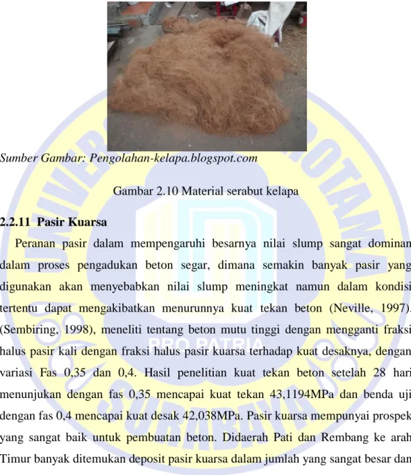 Gambar 2.10 Material serabut kelapa  2.2.11  Pasir Kuarsa 