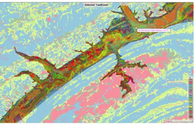 Figure 2-11 provides an example of a Land Cover layer with Land Classifications created and  displayed in RAS Mapper.  The user can control the color of each land use category, and the 