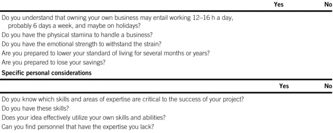TABLE 6.1 Feasibility characteristics checklist