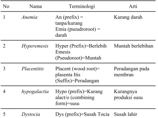Tabel 2. 4 Terminologi medis kehamilan, persalinan dan nifas