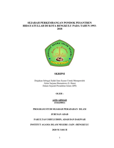 Sejarah Perkembangan Pondok Pesantren Hidayatullah Di Kota Bengkulu 