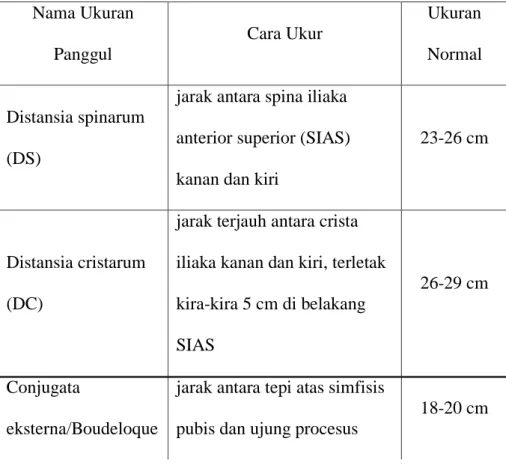 Tabel 2.5 Ukuran Panggul Luar 