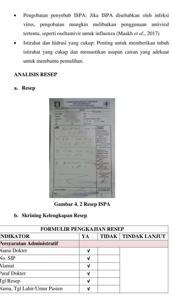 Gambar 4. 2 Resep ISPA  b.  Skrining Kelengkapan Resep 