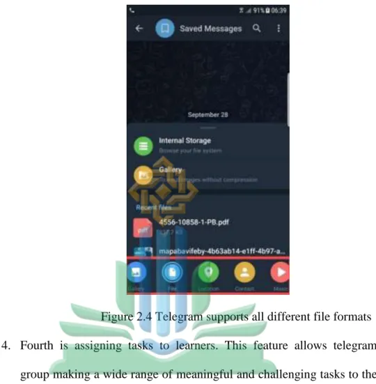 Figure 2.4 Telegram supports all different file formats  4.  Fourth  is  assigning  tasks  to  learners