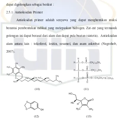Gambar 8. Antioksidan Alami: (10) aÞ-Tokoferol, (11) Lesitin, (12) Sesamol dan 