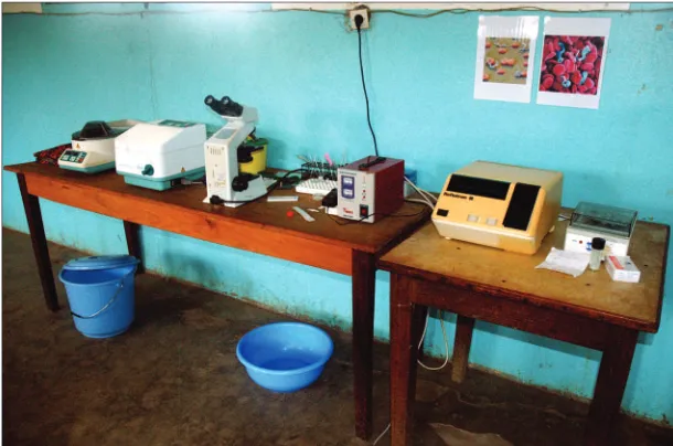 Figure 1: Equipment used for the diagnosis of stages 1 and 2 of human African trypanosomiasis in the Democratic Republic of the Congo Photograph courtesy of C P Yansouni.