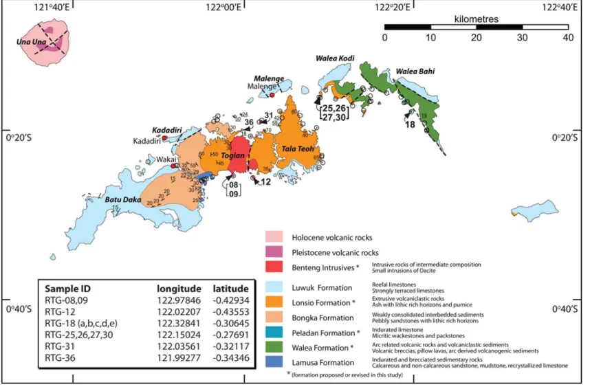 Fig. 3. Simplified geological map of the Togian Archipelago, modified from Rusmana et al