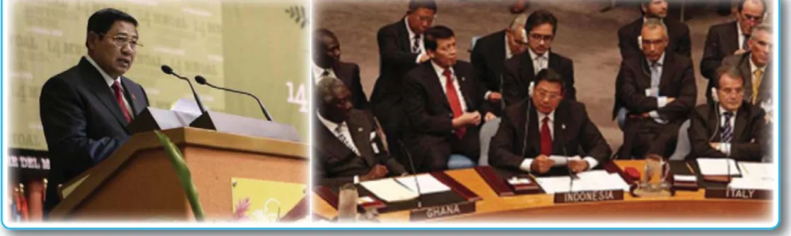 Gambar 8 &amp; 9 Presiden SBY  me-nyampaikan pidato  pada Sidang  ke-62 Majelis Umum  PBB, New York,  AS, Selasa (25/9)  siang waktu  setem-pat