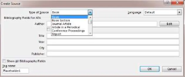 Gambar 3.15 Opsi Type of Source pada jendela Create Source MS Word 