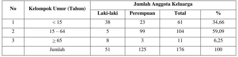 Tabel 3.Distribusi frekuensi petani sampel berdasarkan besarnya anggota keluarga petani sampel 