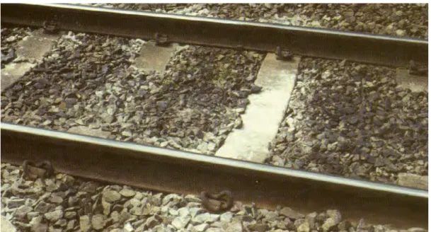 Figure 2.14 Voids below concrete sleeper again identified by white powder around the  sleeper
