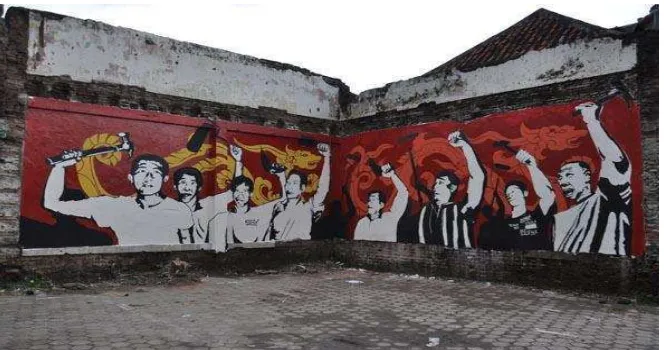 Gambar 1.3  mural perlawanan sengketa tanah dikampung tambak bayan, Surabaya 2011 Sumber: Indonesia Street Art Database 