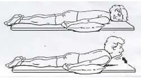 Gambar 3a. Latihan untuk menguatkan lengan (otot ekstensorKeterangan: bahu).Latihan ini dapat dilakukan dengan posisi berdiri atau duduk.