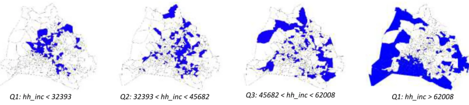 Figure 11: STATA output for the linear regression analysis of census block groups’ average household income on the accessibility  index